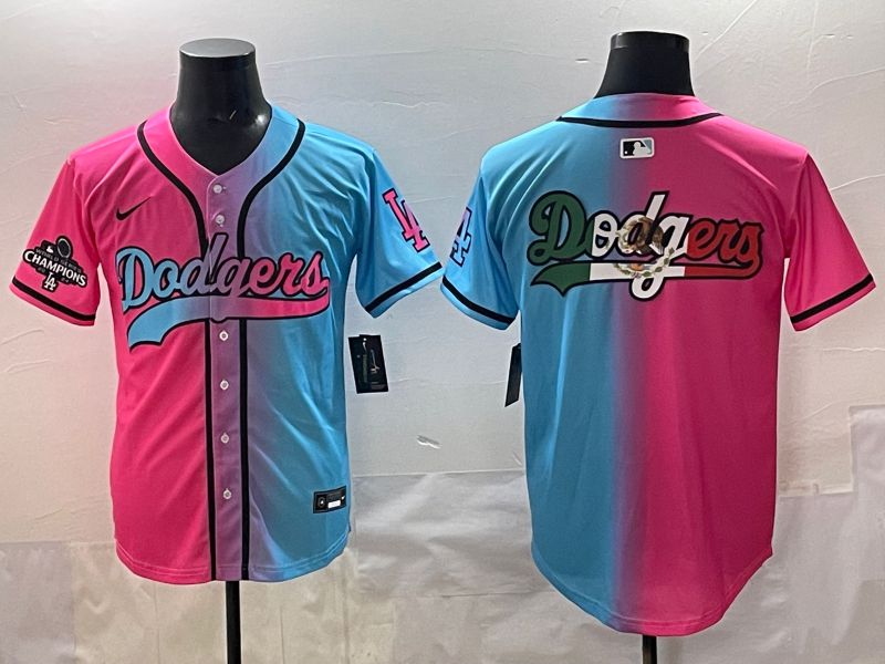 Men 2025 Los Angeles Dodgers Blank Blue pink Game Nike MLB Jersey style 0010